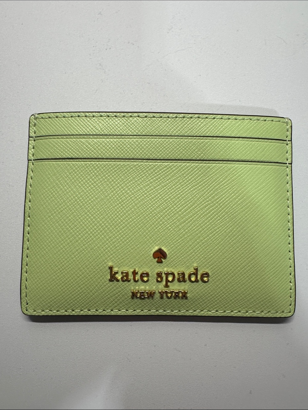 kate spade Lime Green Saffiano Leather Card Case with Gold Logo